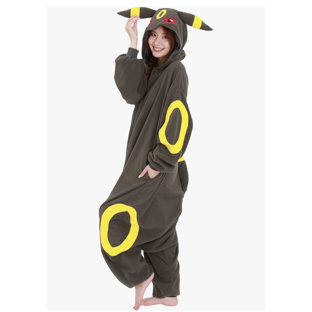 Pokemon Umbreon Kigurumi Cosplay Costume Fleece Jumpsuit XL Black Yellow